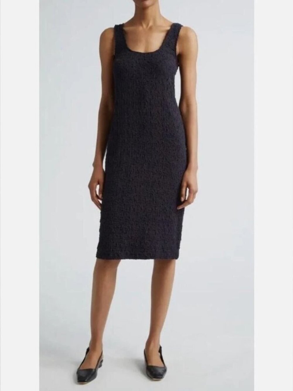 Vince Smocked Square Neck Tank Dress — Navy (Size Large) NWOT